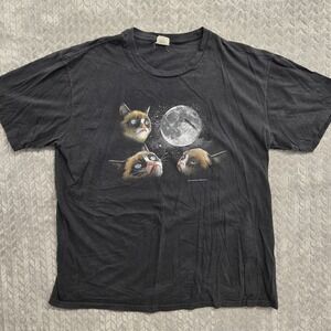 Bay Island Men's Black Tee‎ T-shirt Grumpy Cats Cat Moon Adult Size 2XL
